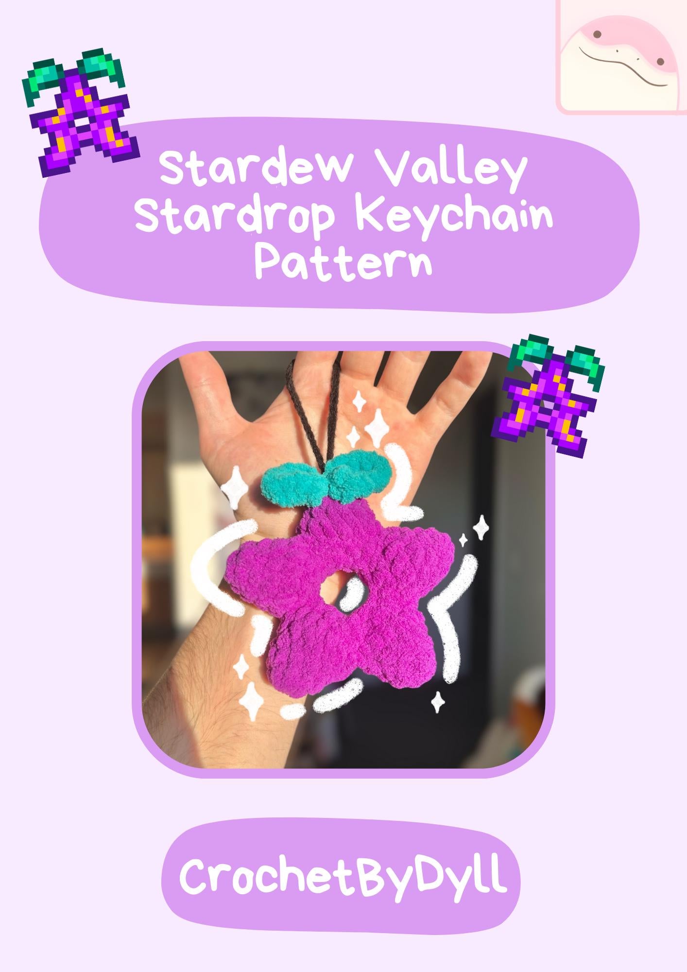 Stardew Valley Stardrop Keychain PDF Crochet Pattern – Easy Plushie Guide with Photos