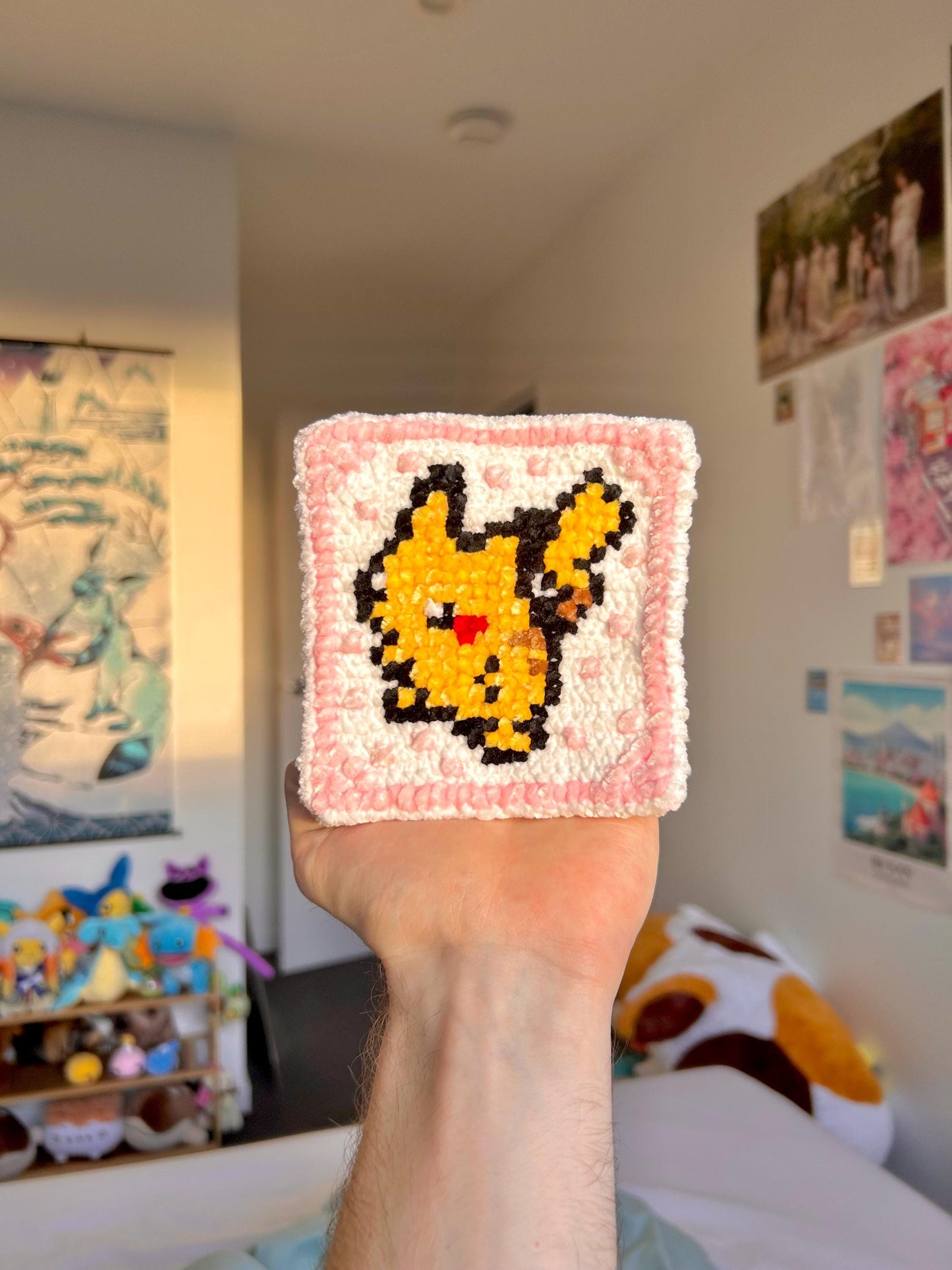 Cute Electric Mouse-Inspired Crochet & Cross Stitch Coaster Pattern – PDF Digital Download