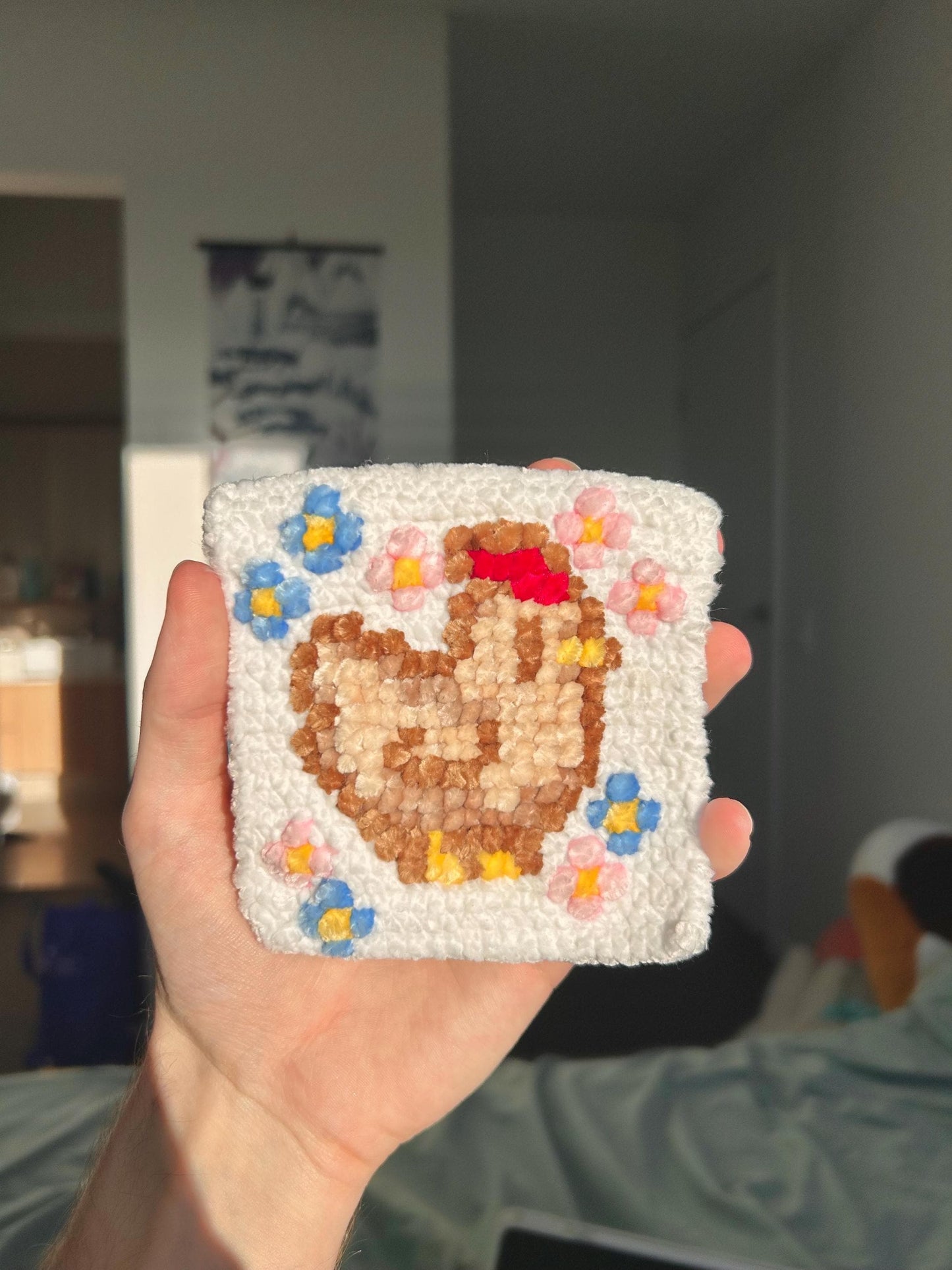 Stardew Valley Chicken with Flowers Crochet x Cross Stitch Coaster Pattern - PDF Pattern