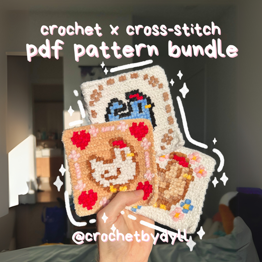 Stardew Valley Chicken Crochet x Cross Stitch Coaster Pattern Bundle (PDF)