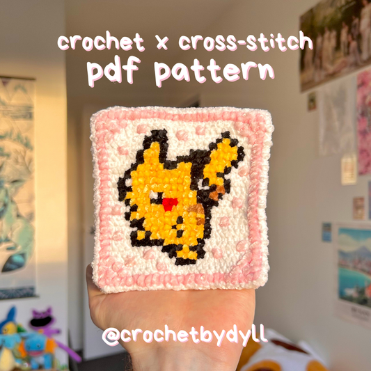 Cute Electric Mouse-Inspired Crochet & Cross Stitch Coaster Pattern – PDF Digital Download