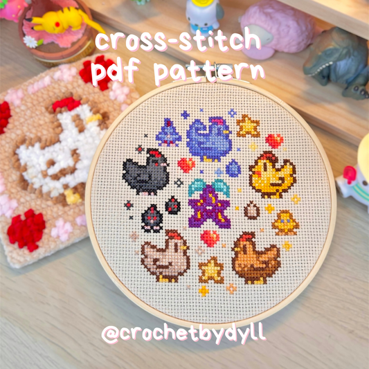 Stardew Valley Chicken Cross Stitch PDF Pattern – Cute Farm Cottagecore Embroidery