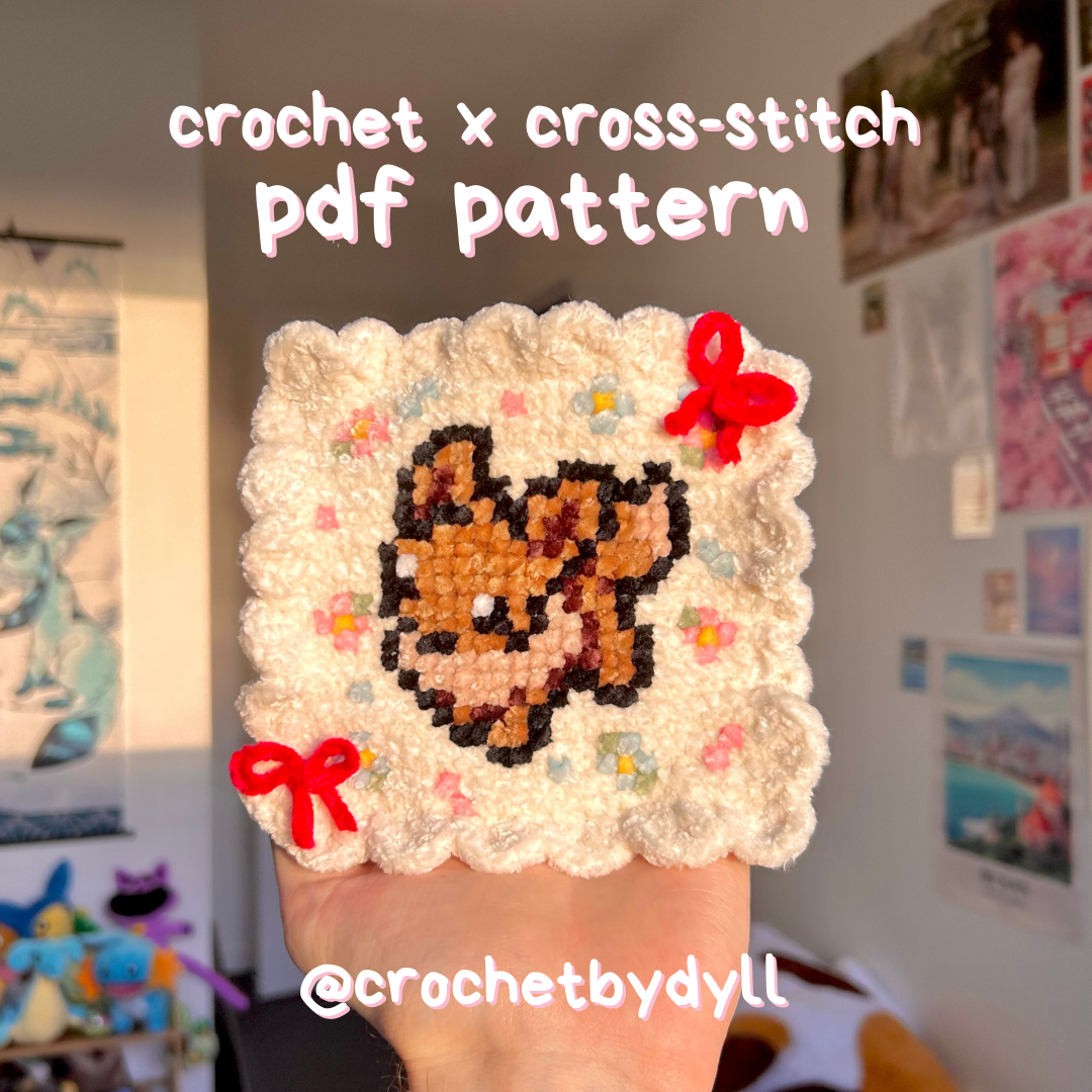 Cute Fluffy Fox-Inspired Crochet & Cross Stitch Coaster Pattern – PDF Digital Download