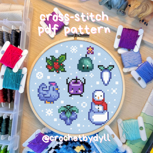 Stardew Valley Winter Cross Stitch PDF Pattern – Snowy Farm Embroidery Design