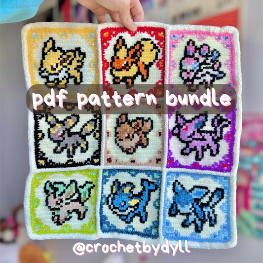 Complete Eeveelution Tile Wall Hanging Pattern – Includes Joining + Border Instructions