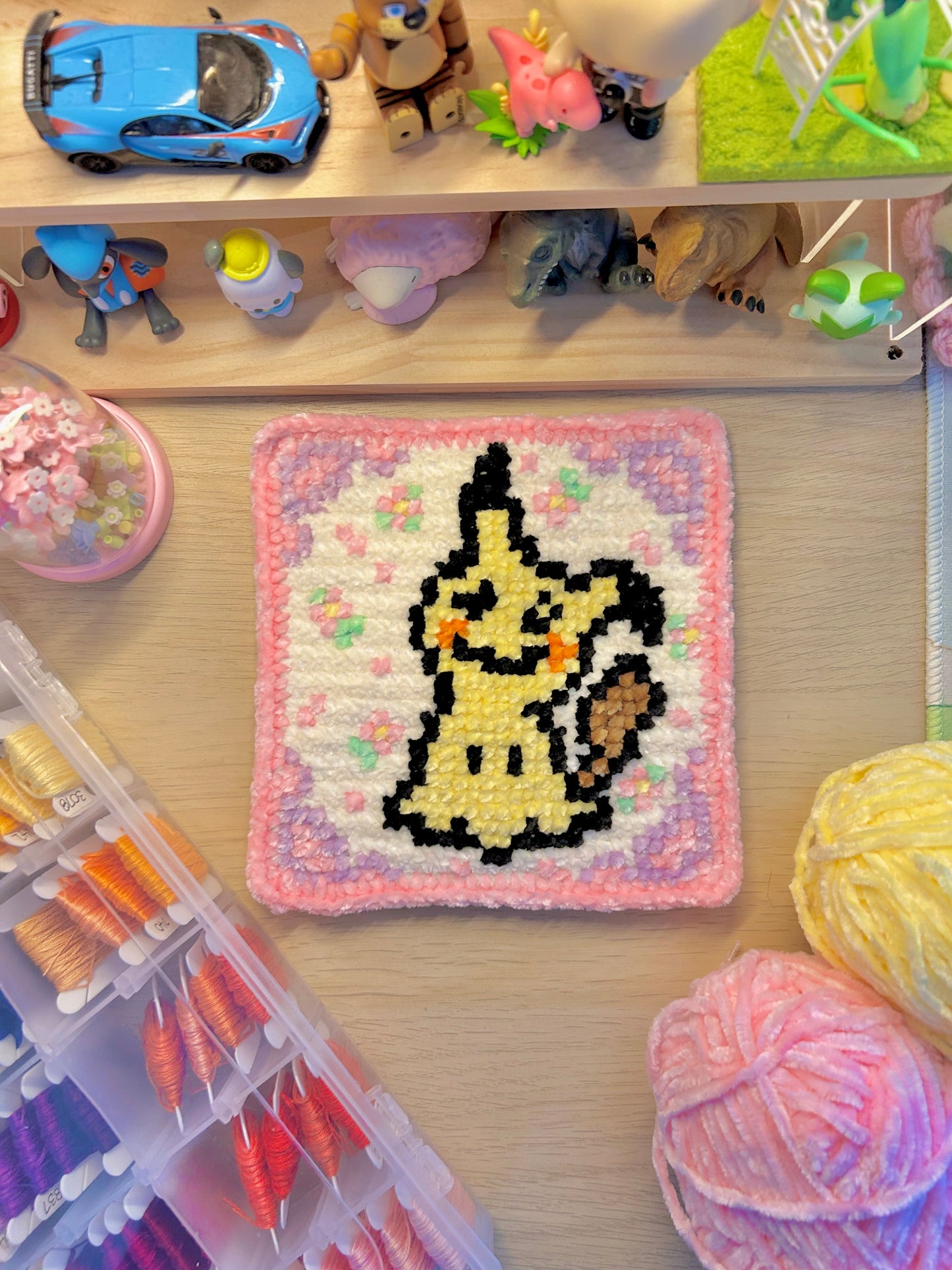 Mimikyu-Inspired Ghost/Fairy-Type Crochet x Cross-Stitch Tile Pattern (Base B Size)