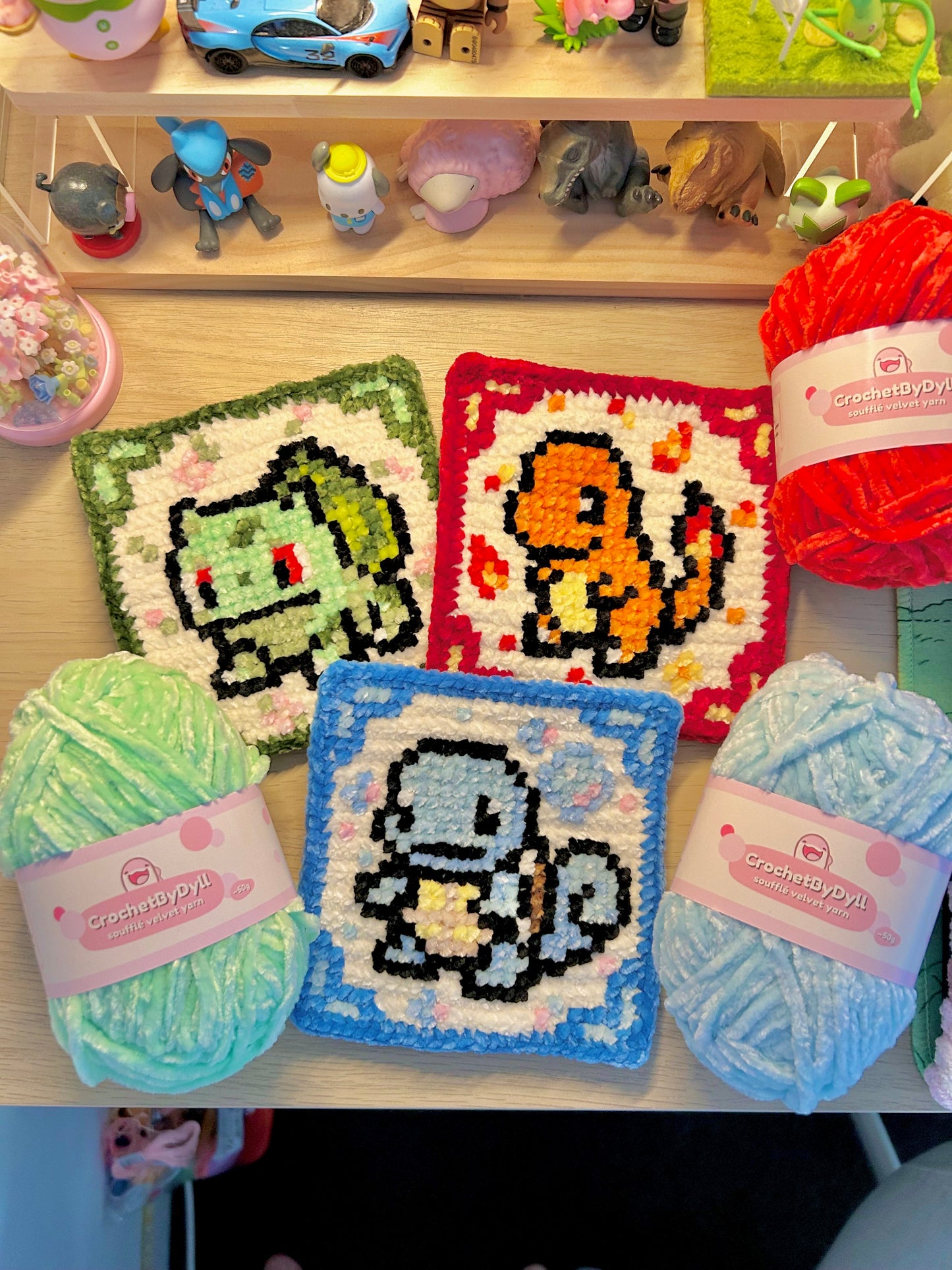 Gen 1 Starter Trio Crochet x Cross-Stitch Pattern Bundle – Bulbasaur, Charmander & Squirtle-Inspired