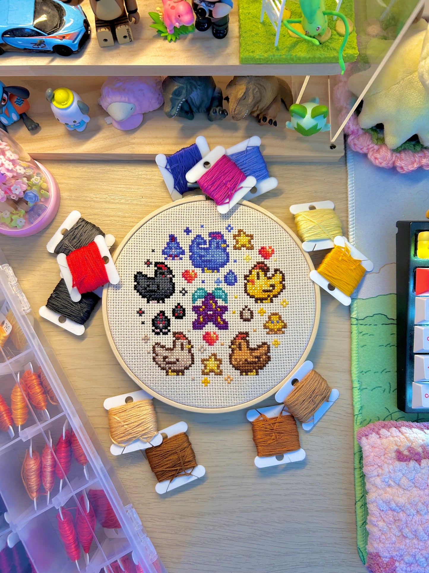 Stardew Chickens Cross Stitch Kit – Wholesome Game-Inspired DIY Craft Set