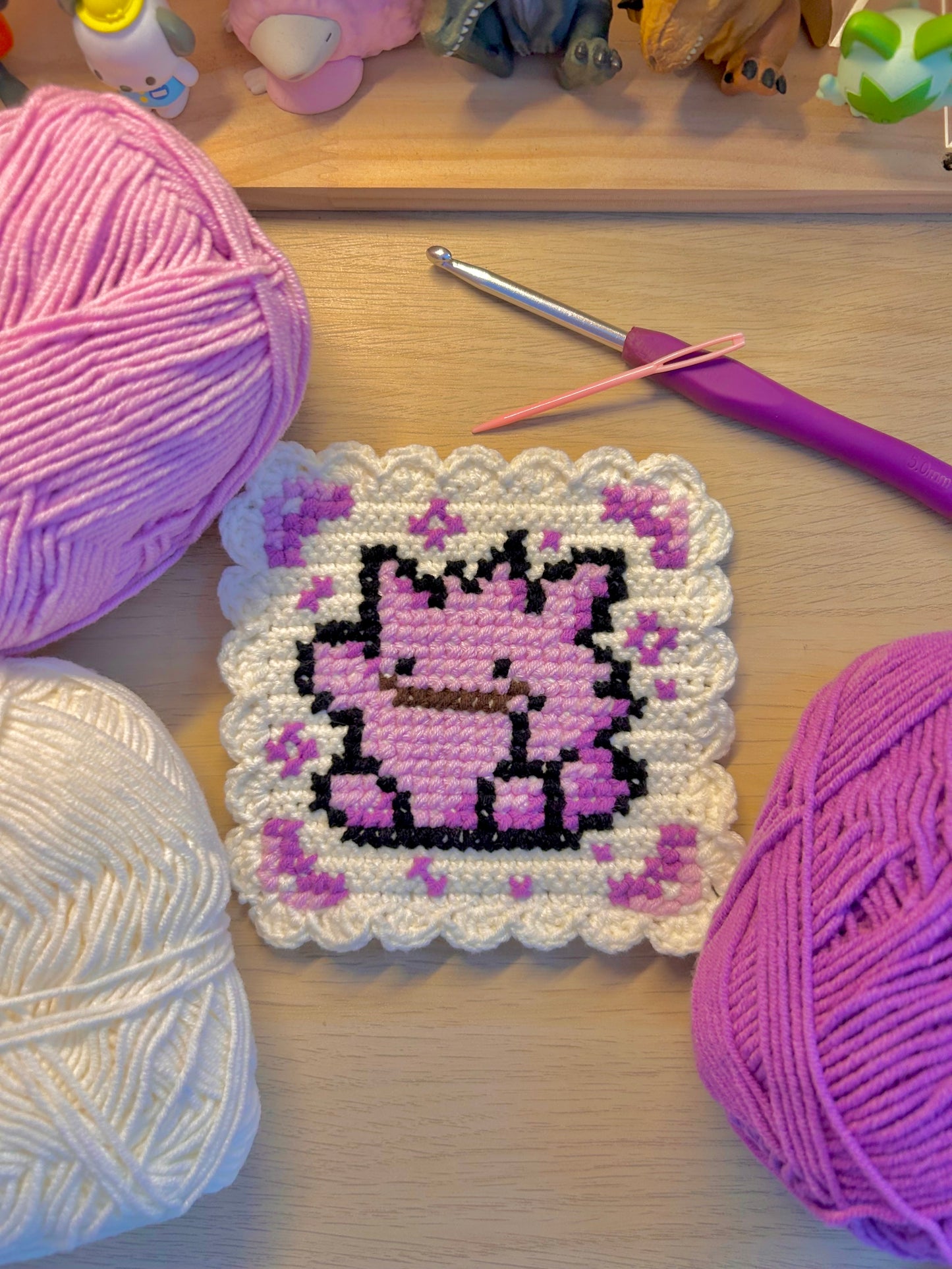 Dengar (Ditto x Gengar-Inspired) Crochet x Cross-Stitch Tile Pattern