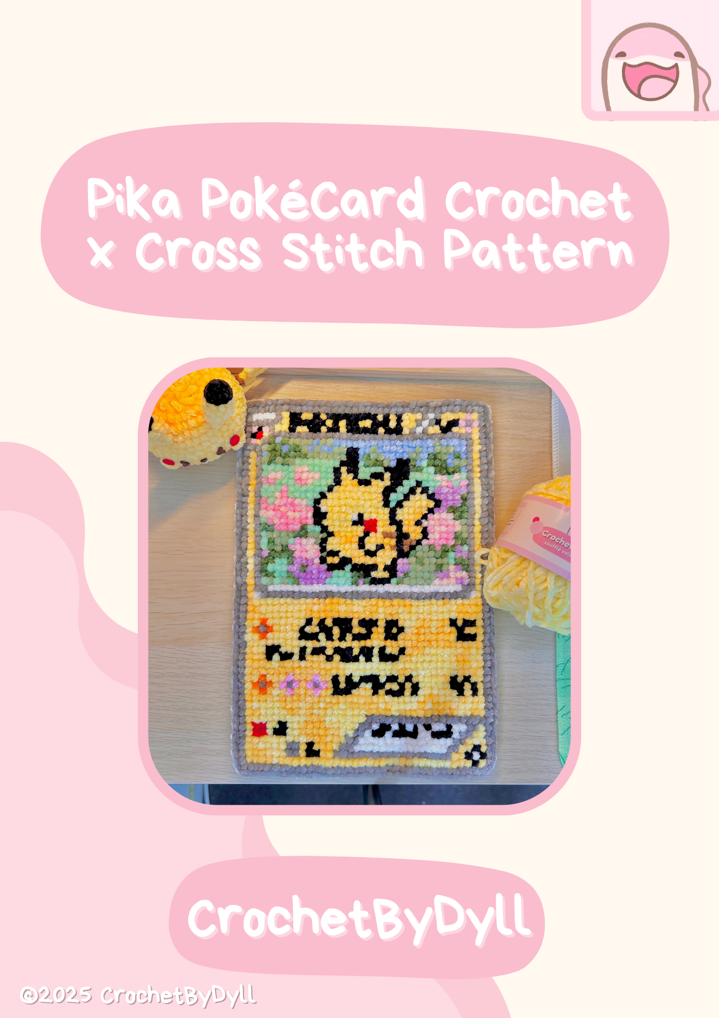 Pika PokéCard-Inspired Crochet x Cross-Stitch Pattern – Trading Card Design