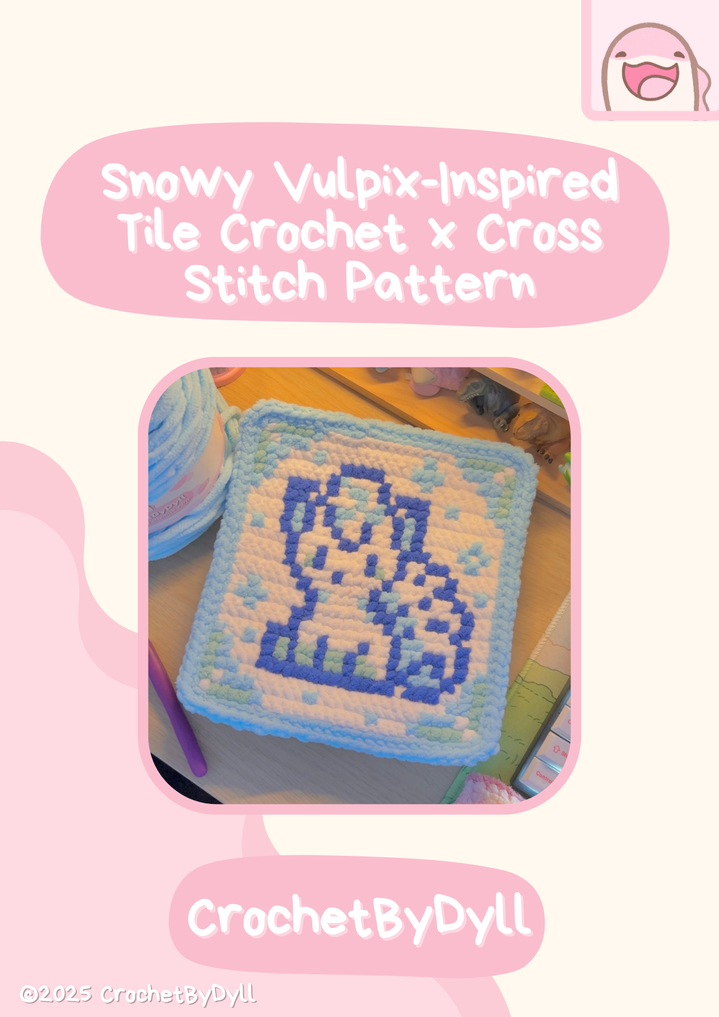 Alolan Vulpix-Inspired Crochet x Cross-Stitch Tile Pattern