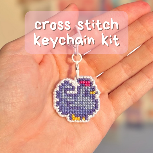 Blue Stardew Chicken Cross Stitch Keychain Kit