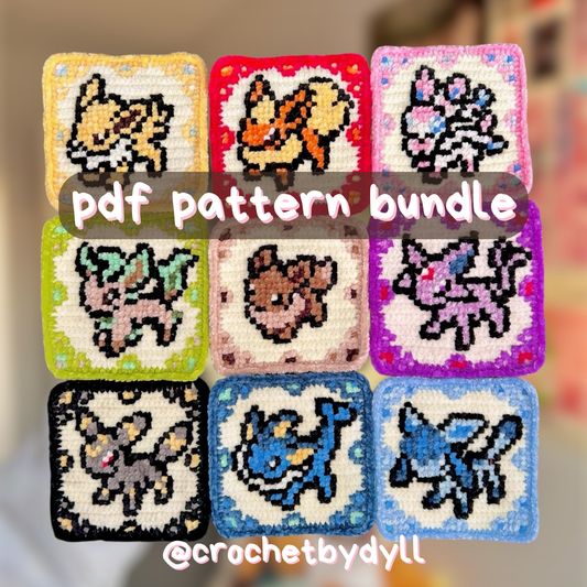 Eeveelution Tile Pattern Bundle – All 9 Crochet x Cross-Stitch PDF Patterns