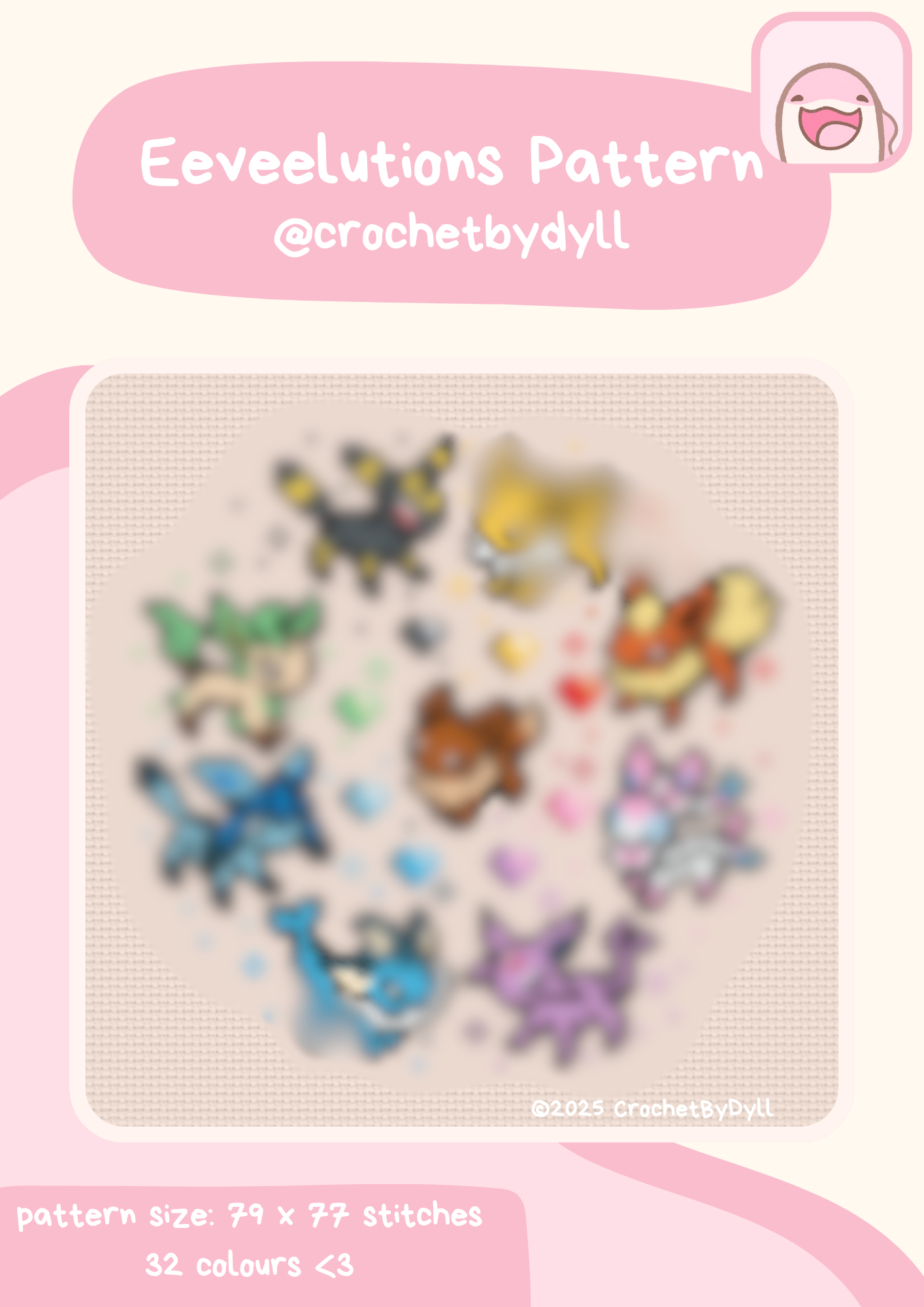 Eeveelution-Inspired Cross Stitch PDF Pattern – Colourful Evolution Creature Design