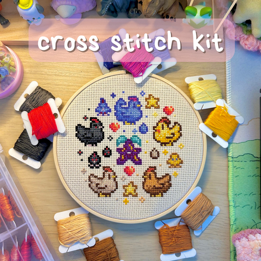 Stardew Chickens Cross Stitch Kit – Wholesome Game-Inspired DIY Craft Set