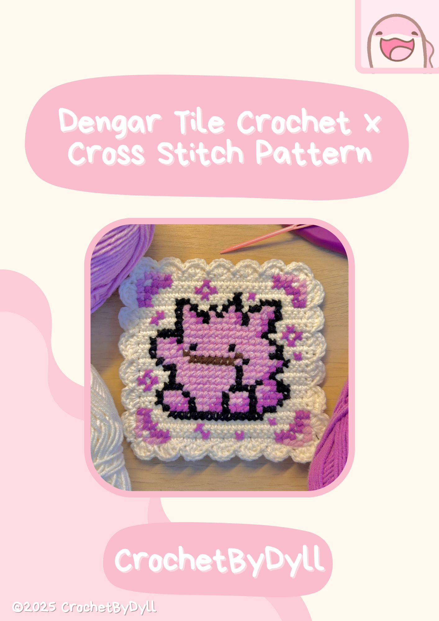 Dengar (Ditto x Gengar-Inspired) Crochet x Cross-Stitch Tile Pattern