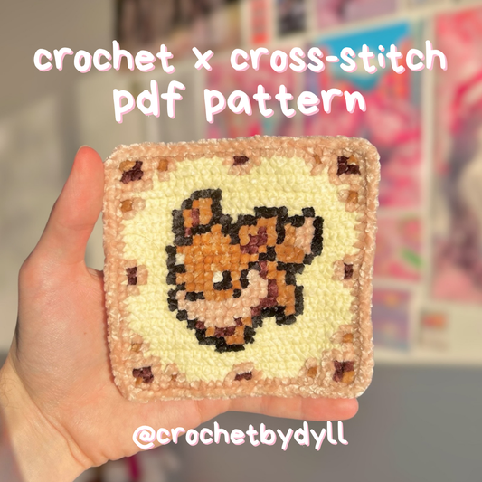 Normal-Type Evolution Crochet x Cross-Stitch Tile Pattern PDF (Eevee-Inspired)