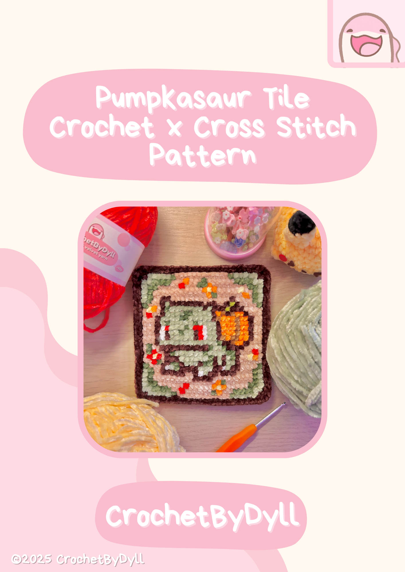 Pumpkasaur Crochet x Cross-Stitch Pattern (Bulbasaur-Inspired)