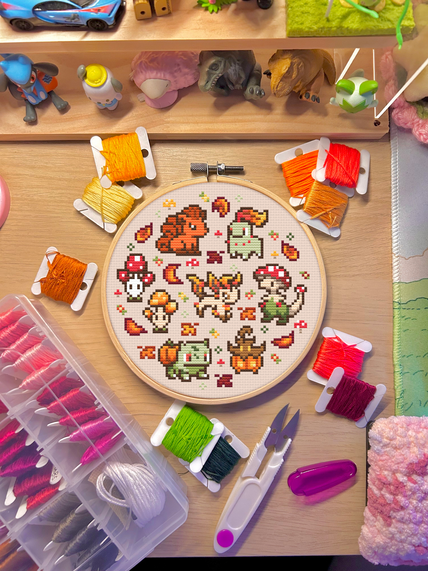 Fall Pokémon-Inspired Cross Stitch Pattern – Cosy Seasonal Game-Themed Design
