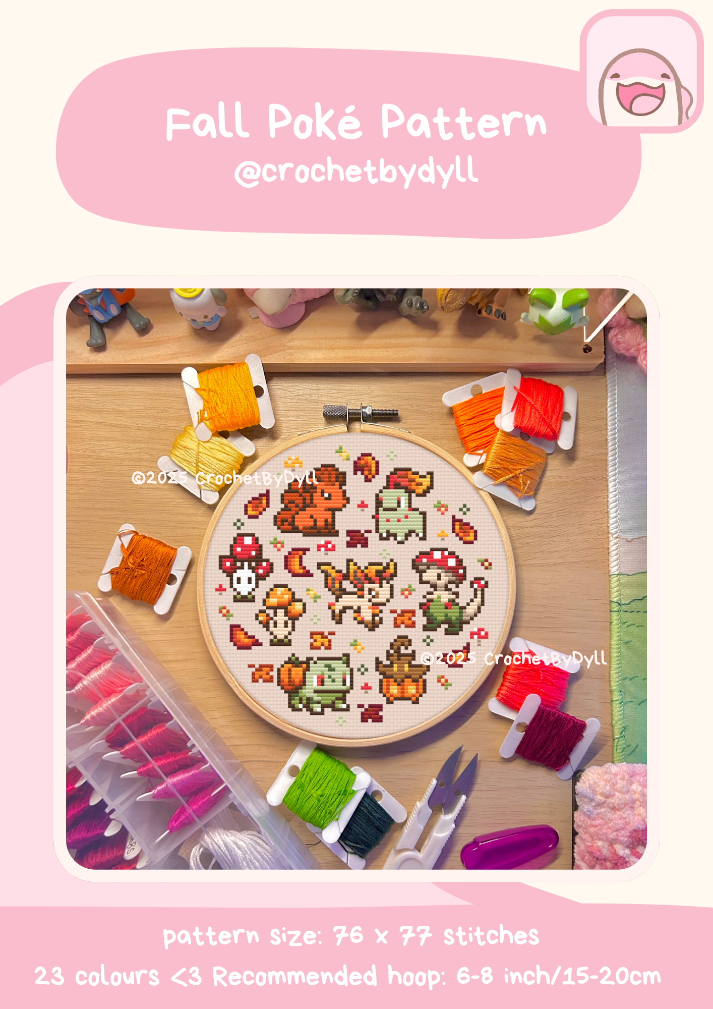 Fall Pokémon-Inspired Cross Stitch Pattern – Cosy Seasonal Game-Themed Design