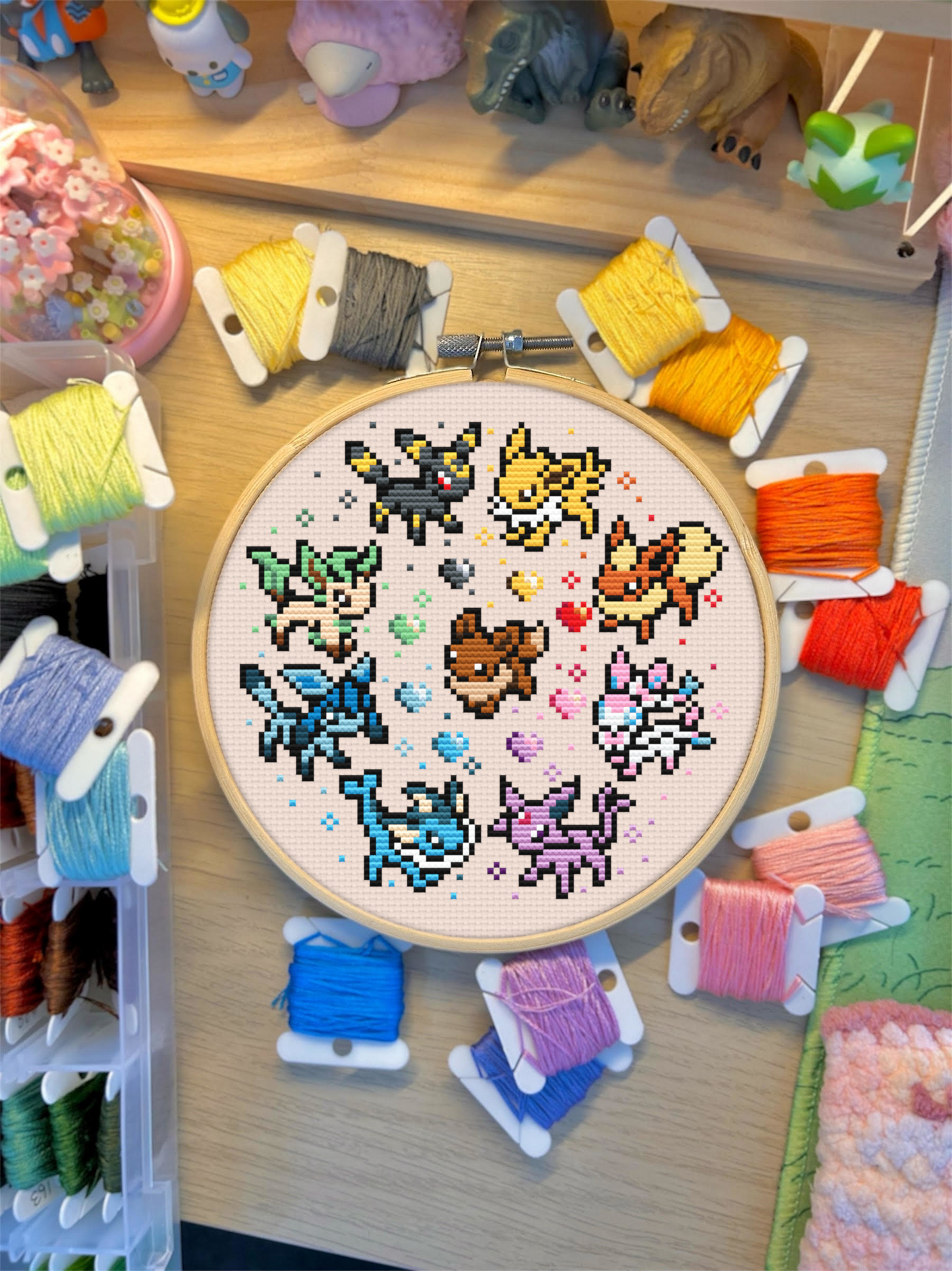 Eeveelution-Inspired Cross Stitch PDF Pattern – Colourful Evolution Creature Design