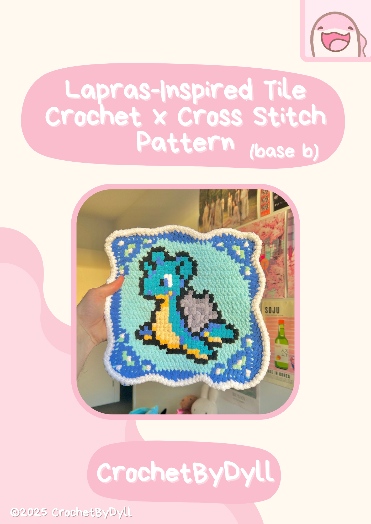 Lapras-Inspired Water-Type Crochet x Cross-Stitch Tile Pattern (Base B Size)