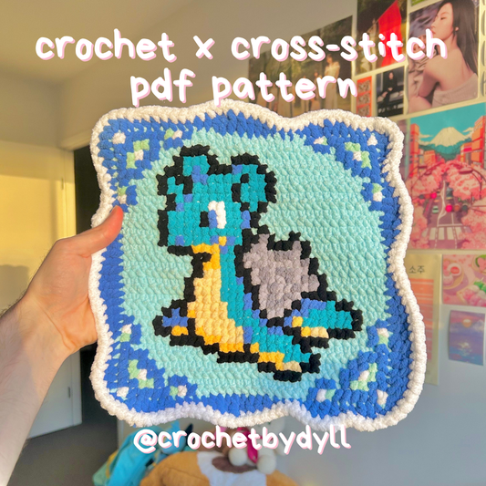 Lapras-Inspired Water-Type Crochet x Cross-Stitch Tile Pattern (Base B Size)