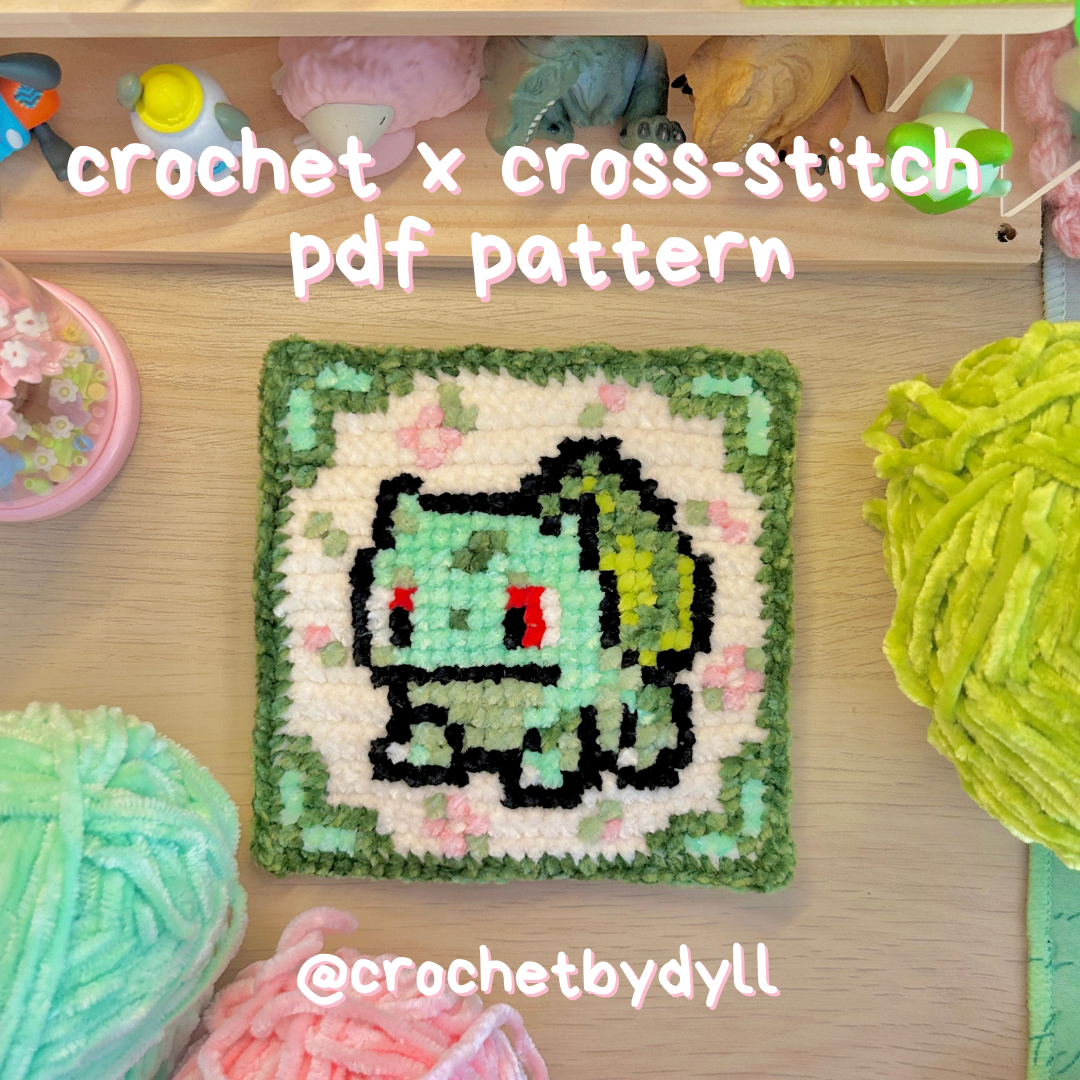Bulbasaur-Inspired Grass-Type Starter Crochet x Cross-Stitch Tile Pattern