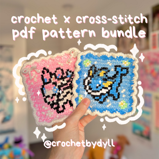 Water-Type & Fairy-Type Evolution Crochet x Cross Stitch Coaster Pattern Bundle (PDF)