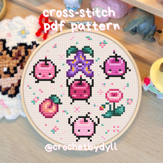 Pink Junimo-Inspired Cross Stitch PDF Pattern – Stardew Valley-Inspired Cosy Pixel Design