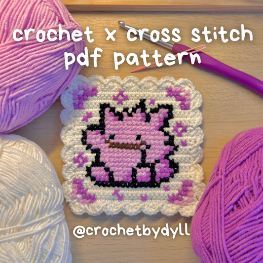 Dengar (Ditto x Gengar-Inspired) Crochet x Cross-Stitch Tile Pattern