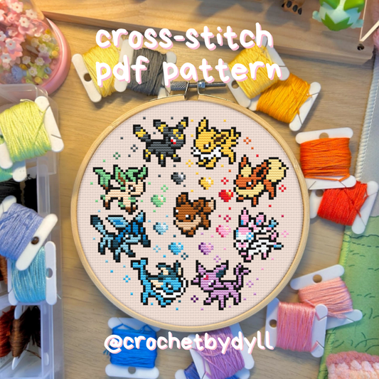 Eeveelution-Inspired Cross Stitch PDF Pattern – Colourful Evolution Creature Design