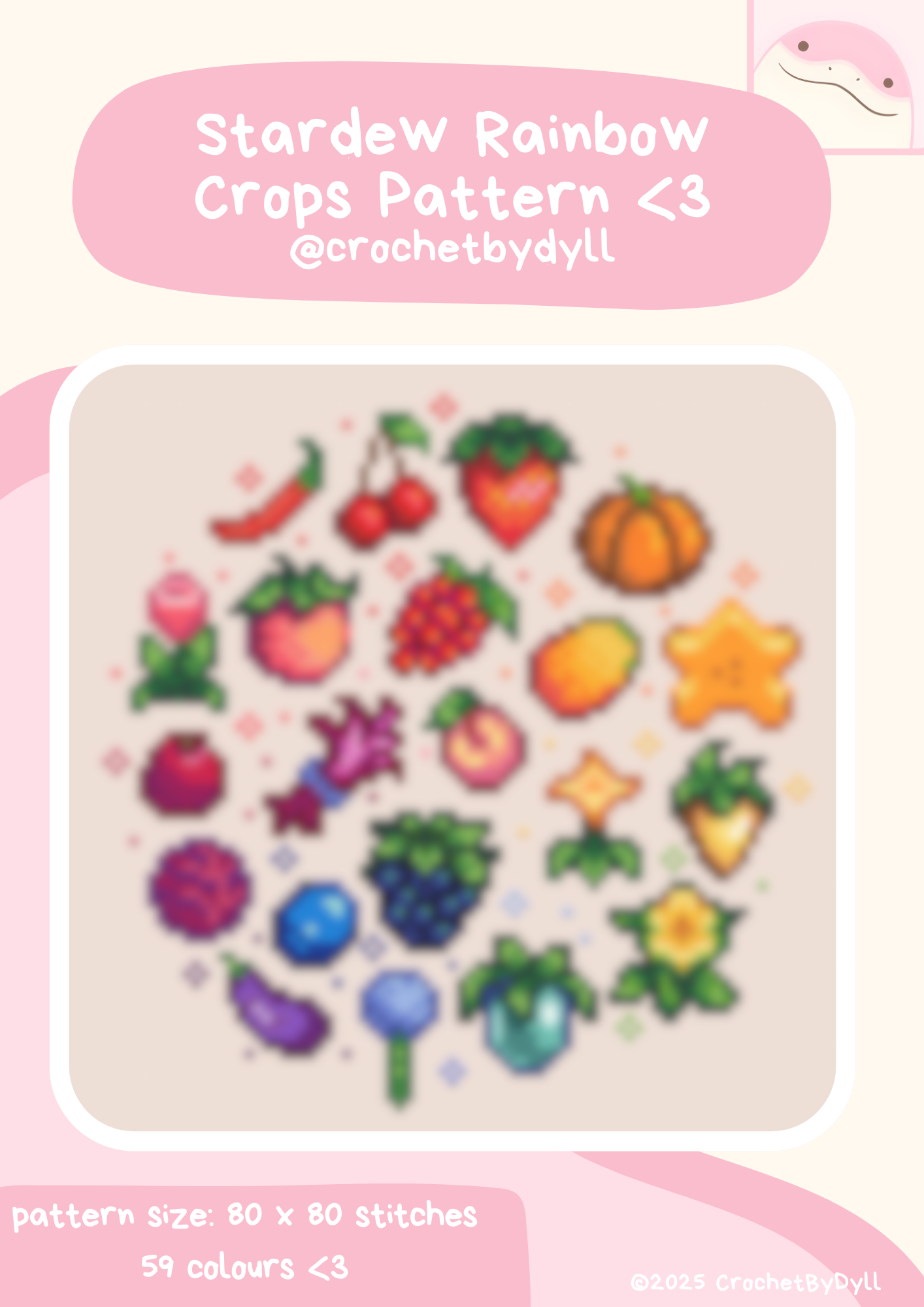 Stardew Valley Rainbow Crop Cross Stitch PDF Pattern โ Colourful Fruit and Flower Design