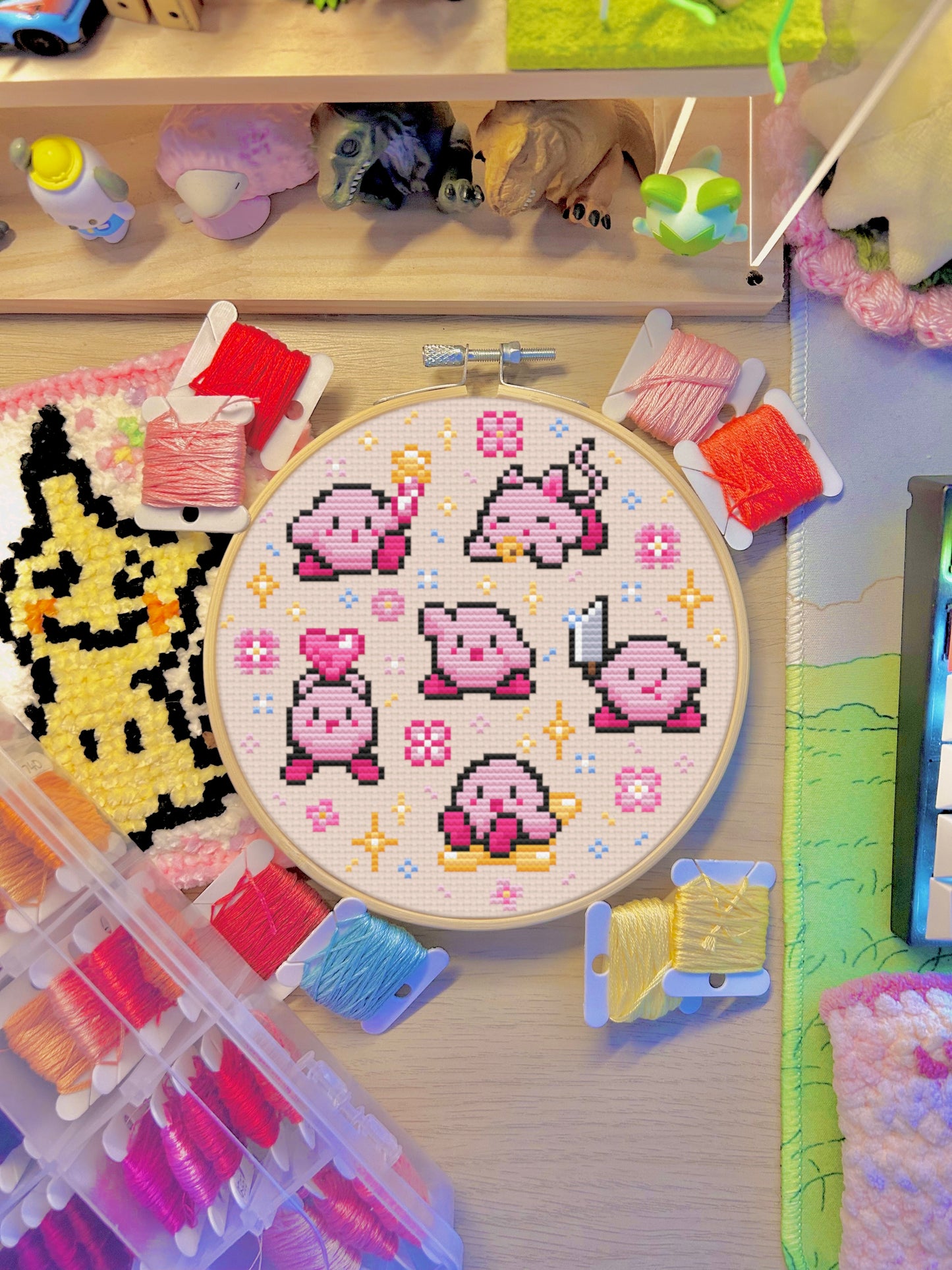 Sakura Kirby-Inspired Cross Stitch Pattern - Cosy Pastel Pixel Design