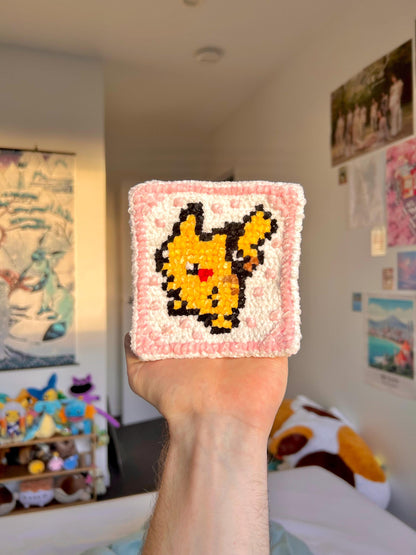 Cute Electric Mouse-Inspired Crochet & Cross Stitch Coaster Pattern – PDF Digital Download