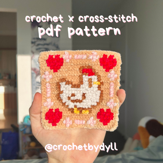 Stardew Valley Chicken Heart Border Crochet x Cross Stitch Coaster Pattern - PDF Pattern