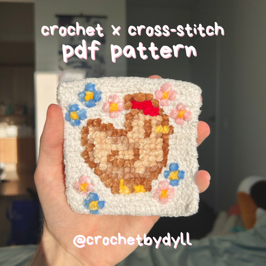 Stardew Valley Chicken with Flowers Crochet x Cross Stitch Coaster Pattern - PDF Pattern