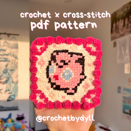 Pink Puff-Inspired Crochet & Cross Stitch Coaster Pattern – PDF Digital Download