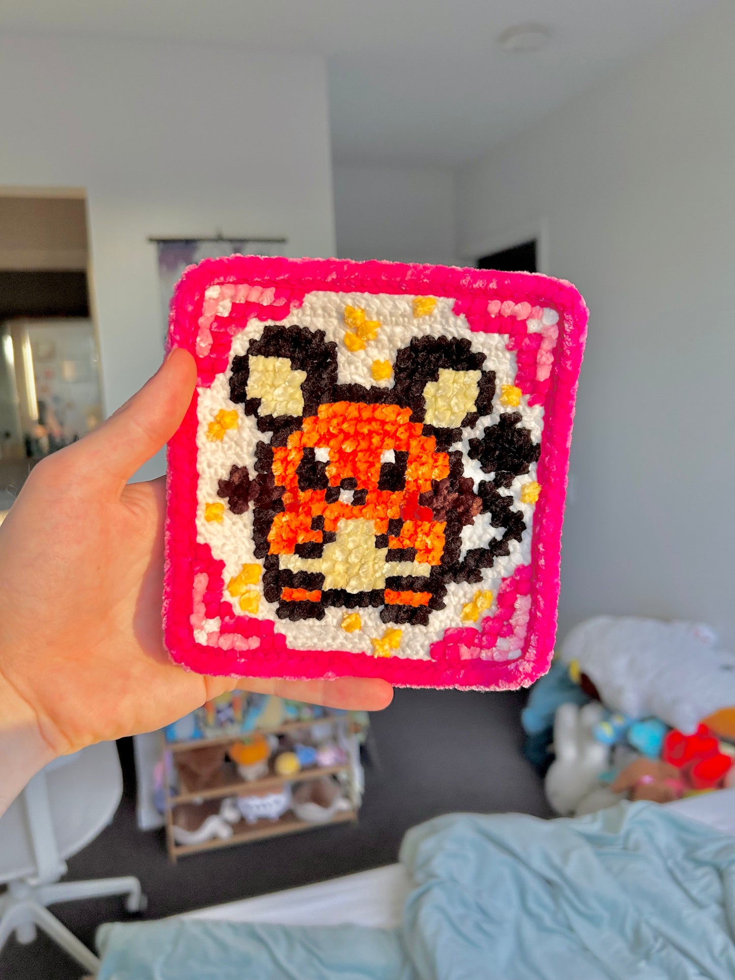 Dedenne-Inspired Crochet x Cross-Stitch Tile Pattern