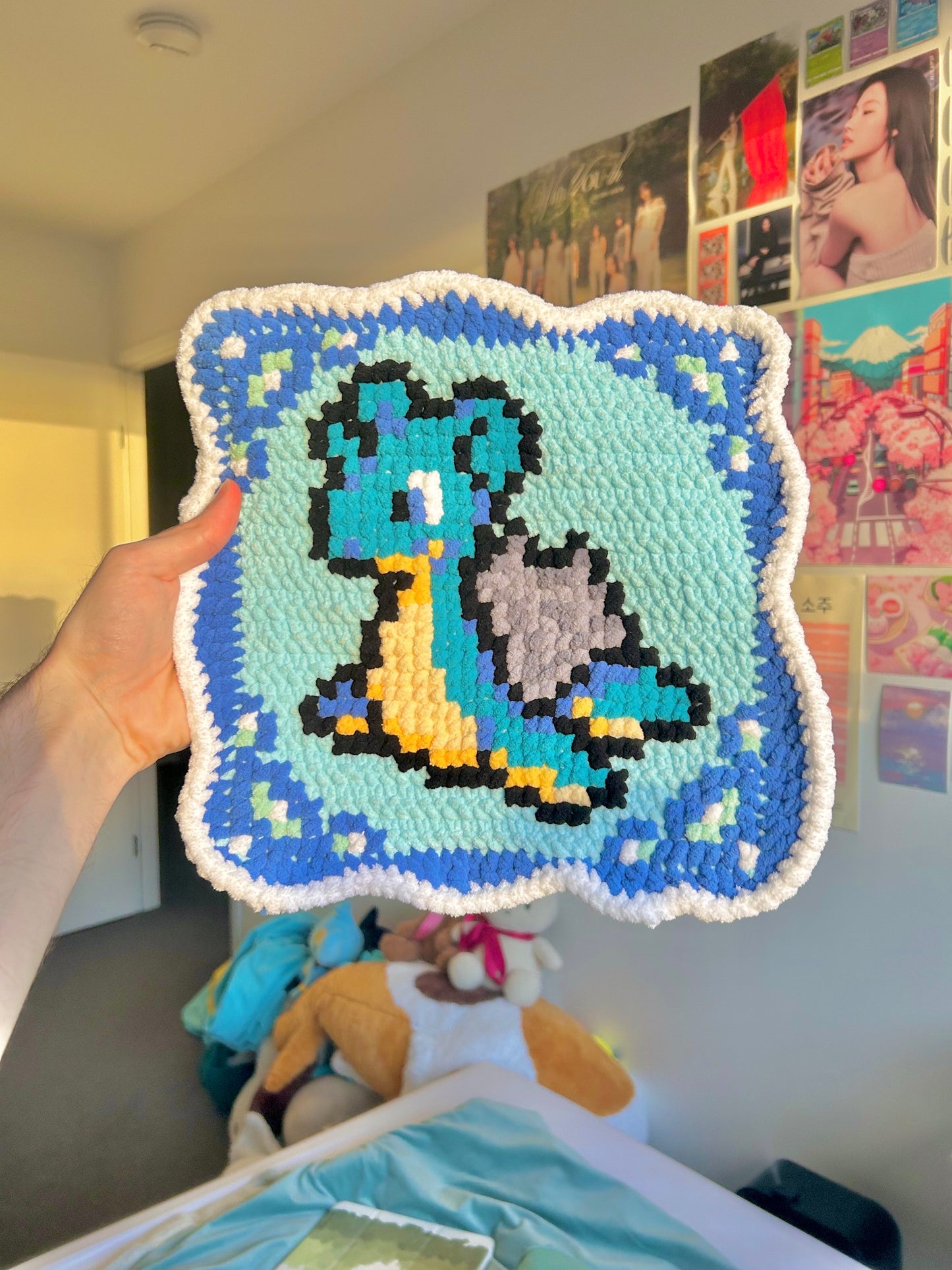 Lapras-Inspired Water-Type Crochet x Cross-Stitch Tile Pattern (Base B Size)