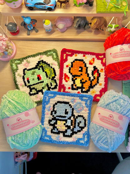 Gen 1 Starter Trio Crochet x Cross-Stitch Pattern Bundle – Bulbasaur, Charmander & Squirtle-Inspired