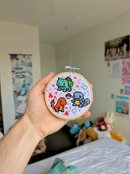 Gen 1 Starter Pokémon-Inspired Cross Stitch Pattern – PDF Download