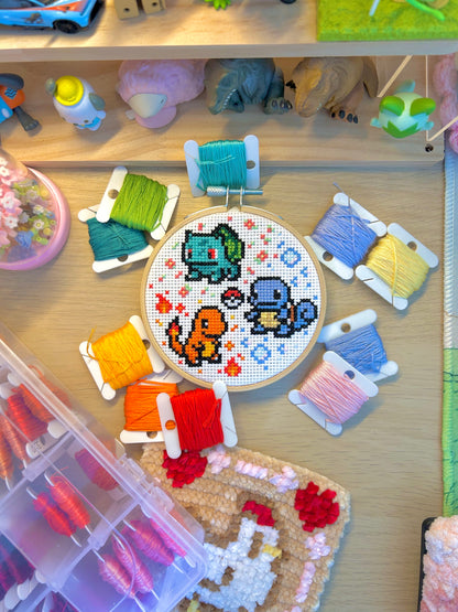 Gen 1 Starter Pokémon-Inspired Cross Stitch Pattern – PDF Download