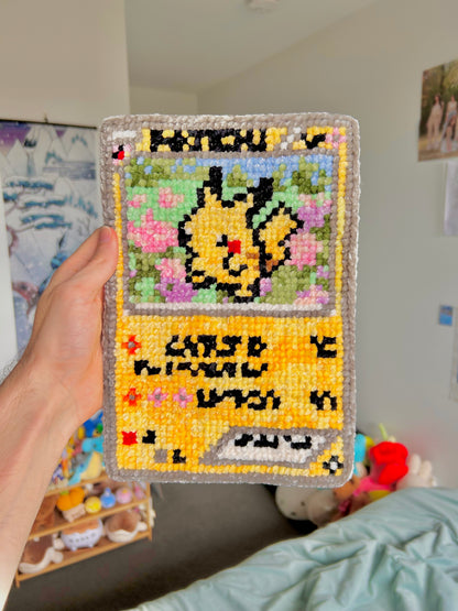 Pika PokéCard-Inspired Crochet x Cross-Stitch Pattern – Trading Card Design