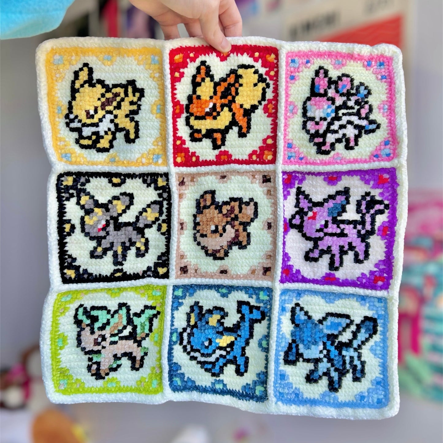 Complete Eeveelution Tile Wall Hanging Pattern – Includes Joining + Border Instructions