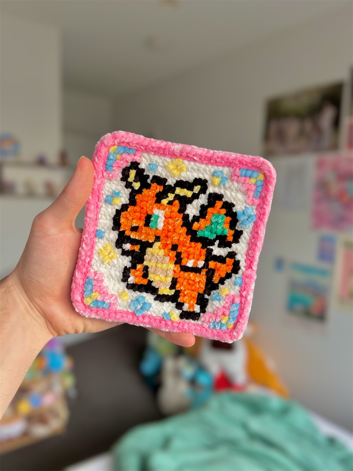 Dragonite-Inspired Crochet x Cross-Stitch Tile Pattern