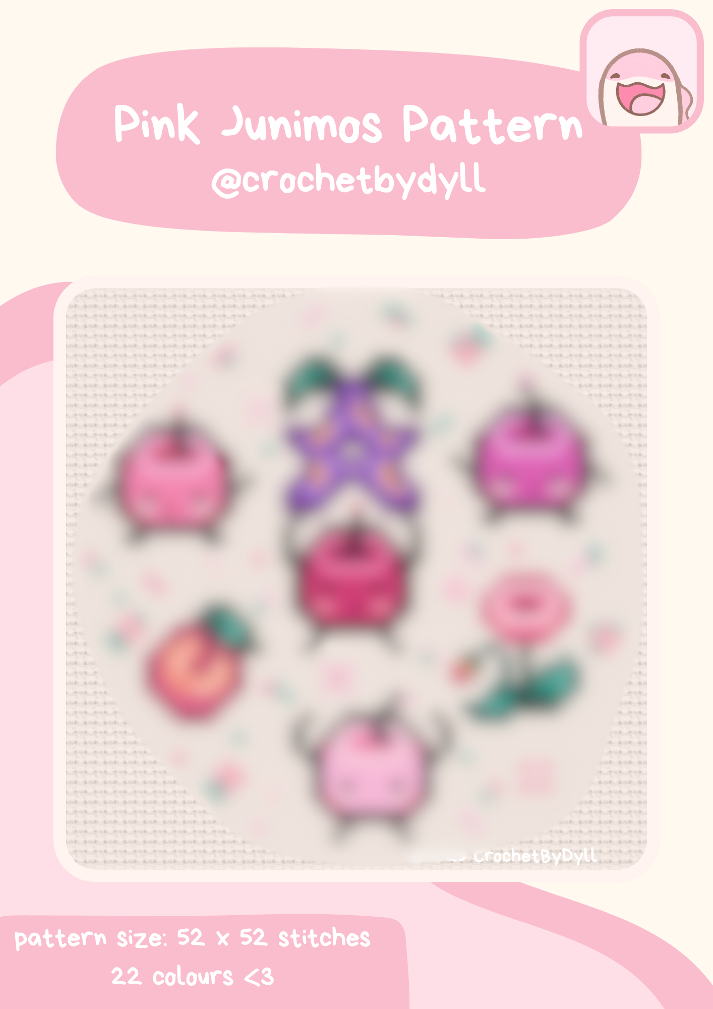 Pink Junimo-Inspired Cross Stitch PDF Pattern – Stardew Valley-Inspired Cosy Pixel Design