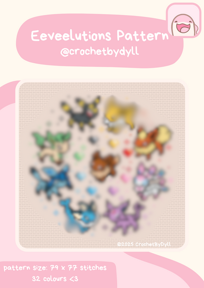 Eeveelution-Inspired Cross Stitch PDF Pattern – Colourful Evolution Creature Design