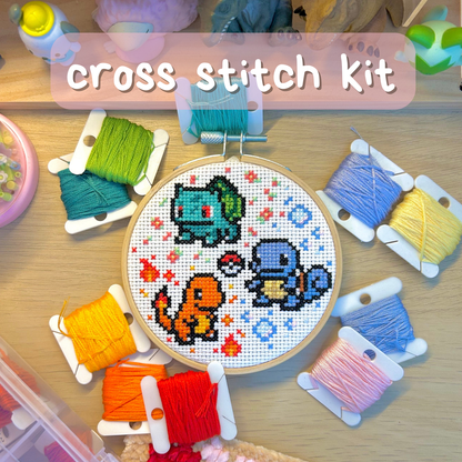 Gen 1 Starter Pokémon-Inspired Cross Stitch Kit – Beginner-Friendly DIY Craft Set with PDF Pattern