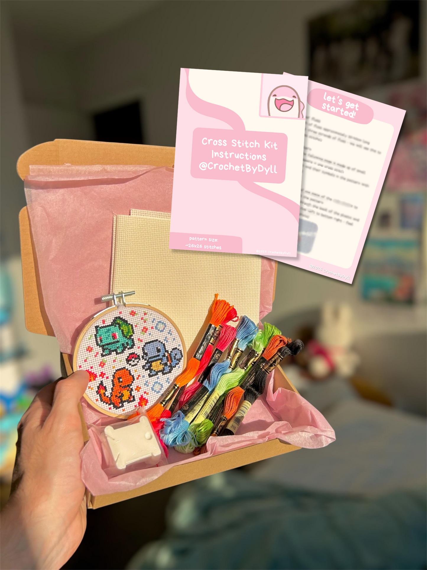 Gen 1 Starter Pokémon-Inspired Cross Stitch Kit – Beginner-Friendly DIY Craft Set with PDF Pattern